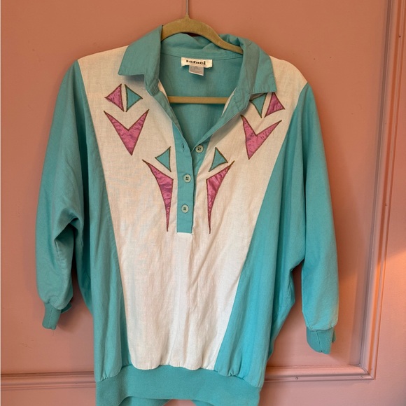 Rare Vintage 1980s Pastel Pullover Polo Long Sleeve- Men’s Medium - Picture 2 of 4